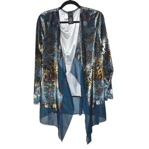 Women's Paisley Velvet Open Front Cardigan - M Forest Fairy Whimsical Peacock